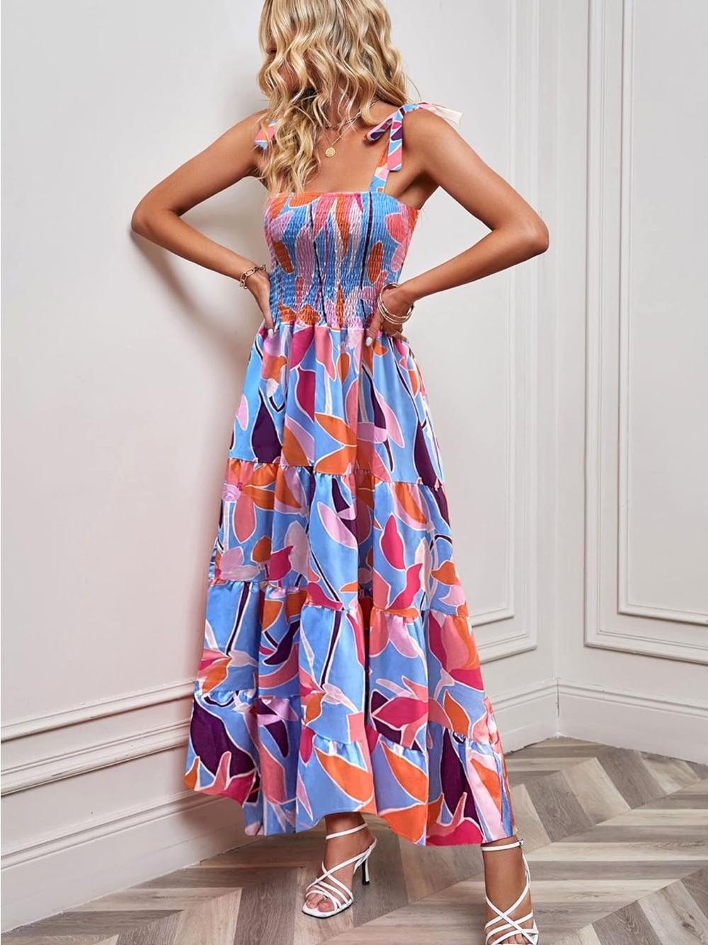 NWT Kinstell Floral Tie Strap Tiered Midi Dress